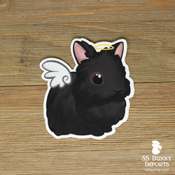Black lionhead rabbit angel sticker - halo, wings