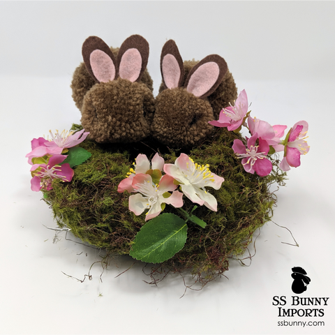 Chocolate pom pom bunny wreath - 8"