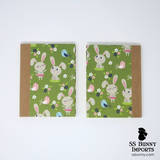 Green field bunny and bird blank journal