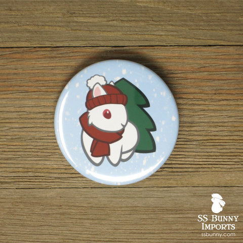 Winter white dwarf bunny pinback button