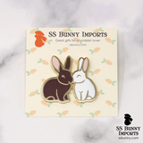 Kissing hares hard enamel pin - brown, white