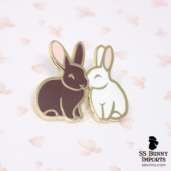 Kissing hares hard enamel pin - brown, white