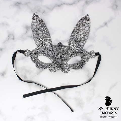 Lace bunny masquerade mask - silver