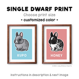 Single dwarf rabbit print - customized color