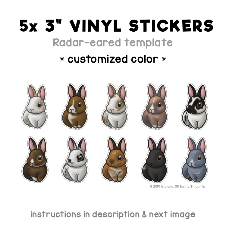 Custom 5x radar-eared rabbit vinyl stickers – SS Bunny Imports