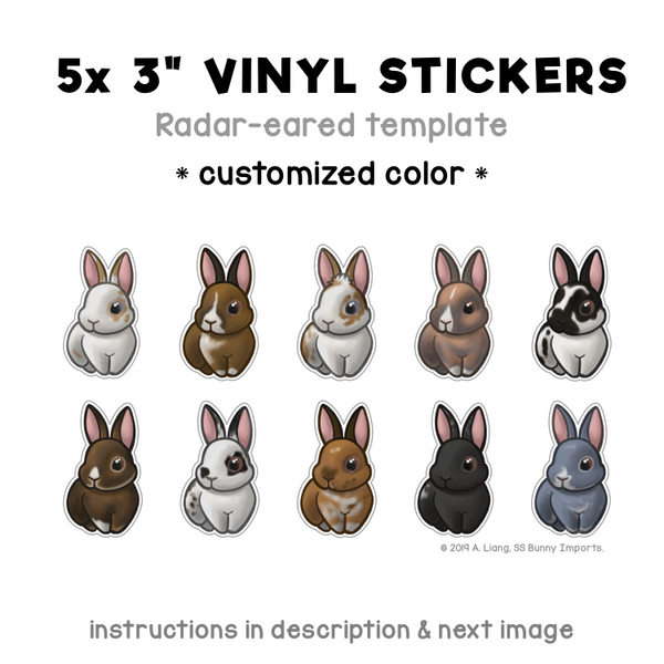 Custom 5x radar-eared rabbit vinyl stickers