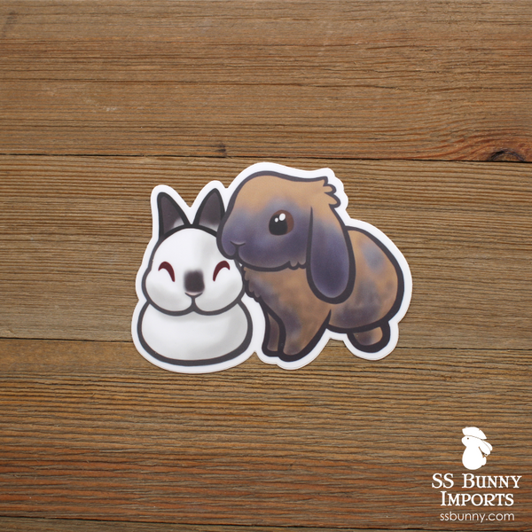 Bonded dwarf and lop bunnies sticker - Himalayan dwarf, blue tort lop