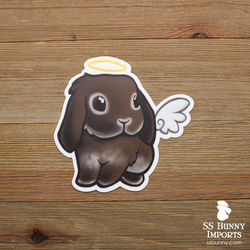 Chocolate otter lop rabbit angel sticker - halo, wings