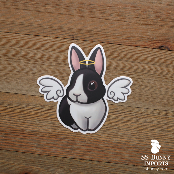 Black Dutch rabbit angel sticker - halo, wings