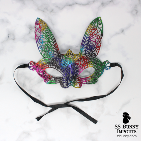 Lace bunny masquerade mask - rainbow