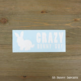 Crazy bunny guy decal, full text