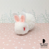Ruby-eyed white pom pom bunny