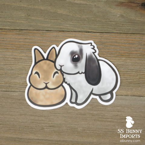 Bonded dwarf and lop bunnies sticker - lilac agouti, broken agouti