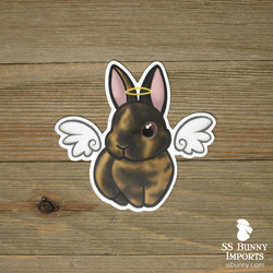 Black harlequin rabbit angel sticker - halo, wings