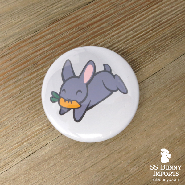Blue bunny with carrot pinback button