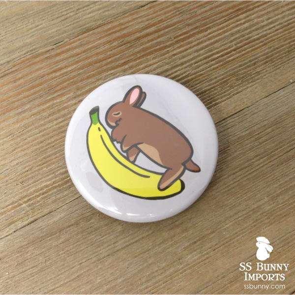 Brown bunny with banana pinback button
