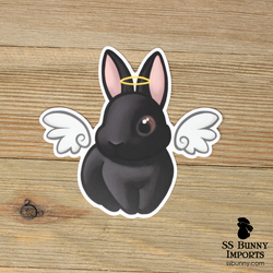 Black rabbit angel sticker - halo, wings