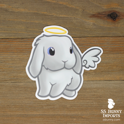 Blue-eyed white lop rabbit angel sticker - halo, wings