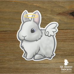 Blue-eyed white dwarf rabbit angel sticker - halo, wings