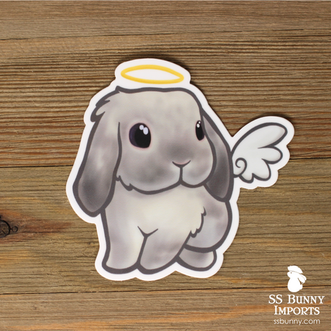 Frosty lop rabbit angel sticker - halo, wings