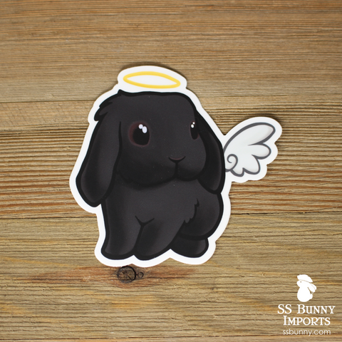 Black lop rabbit angel sticker - halo, wings