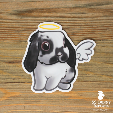 Broken black lop rabbit angel sticker - halo, wings