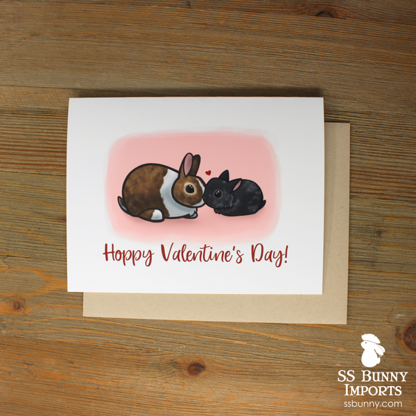 Hoppy Valentine's Day card - agouti Dutch & silvered dwarf