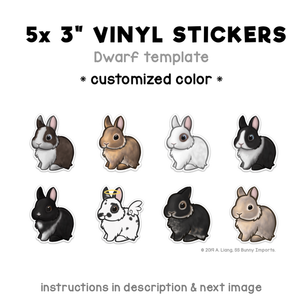 Custom 5x dwarf rabbit vinyl stickers